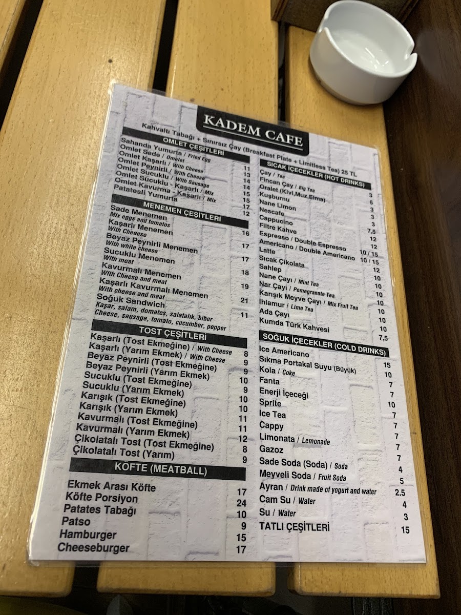 Kadem Cafe menu board