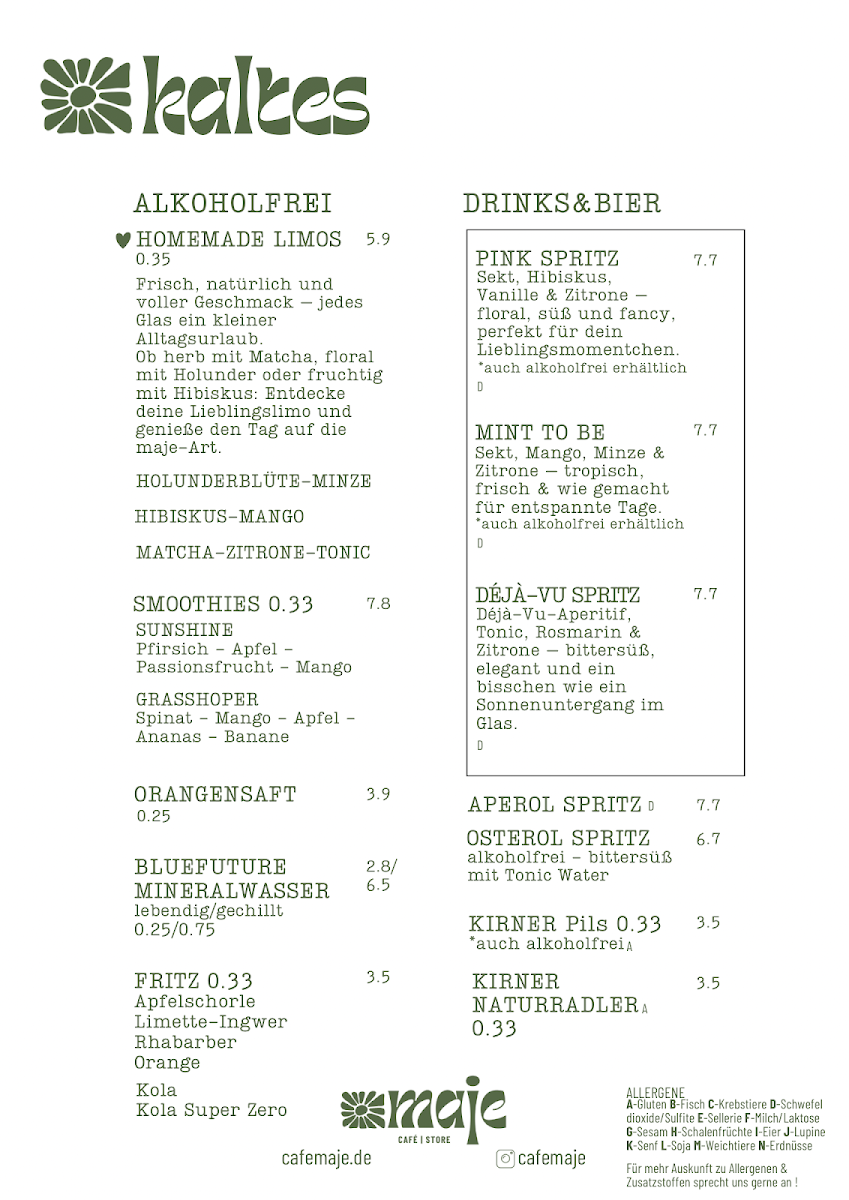 maje - café and store menu board