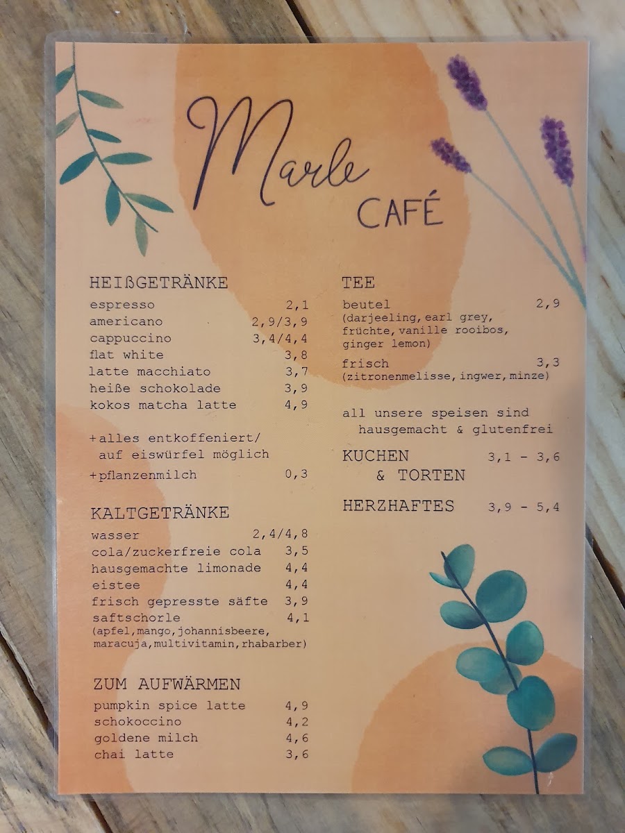 Café Marle menu board