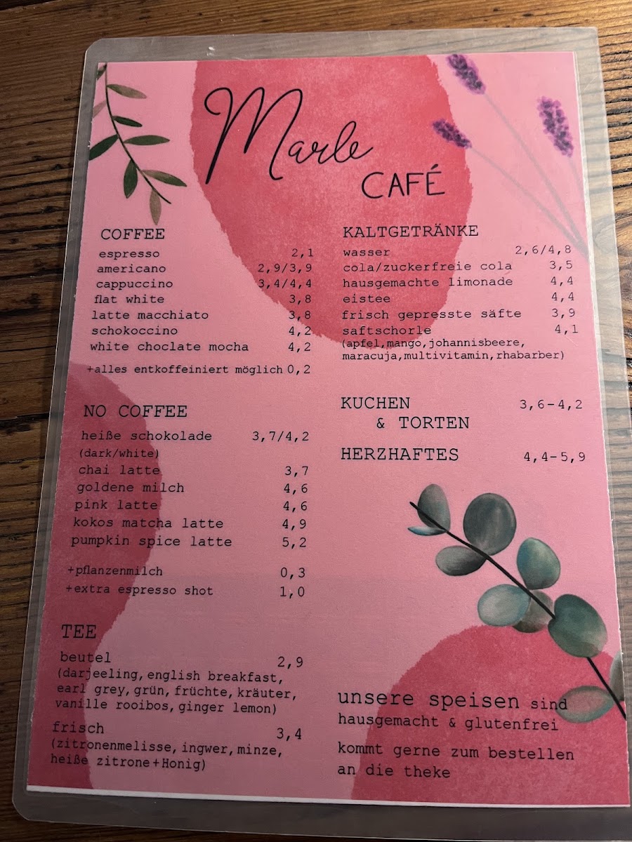 Café Marle menu board