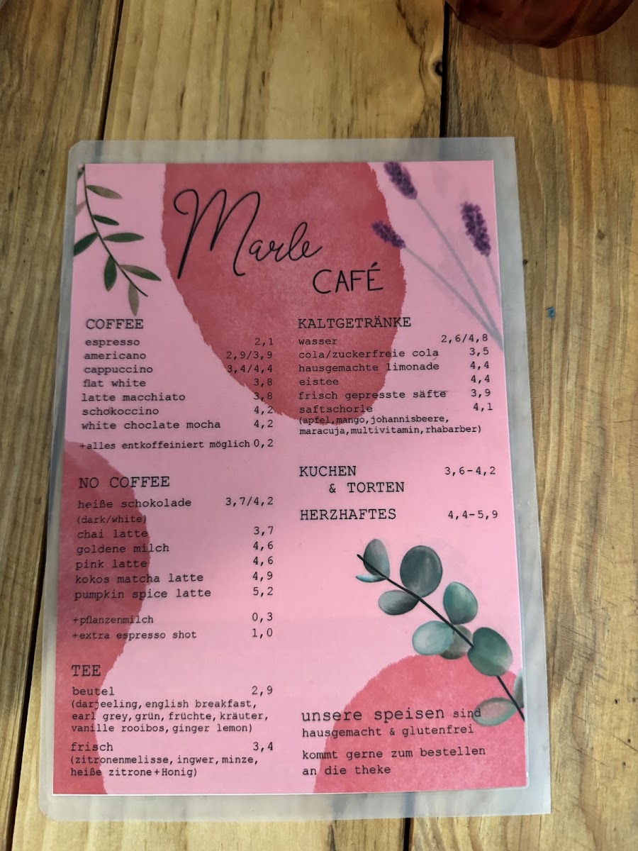 Café Marle menu board