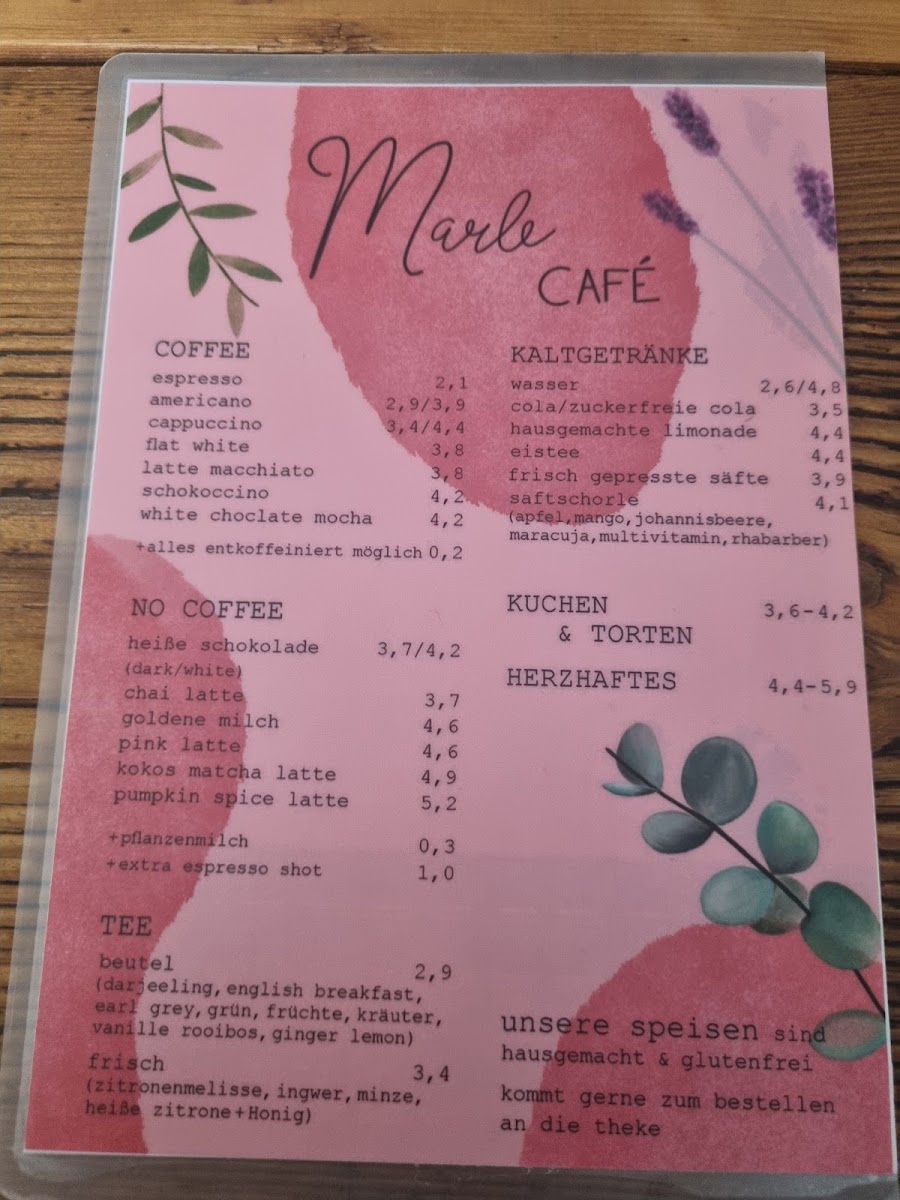 Café Marle menu board