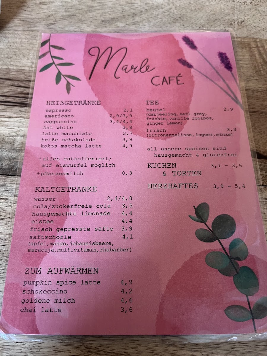Café Marle menu board