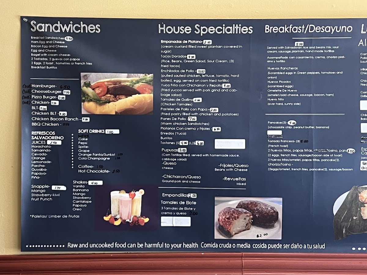 Pupuseria Orquidea menu board