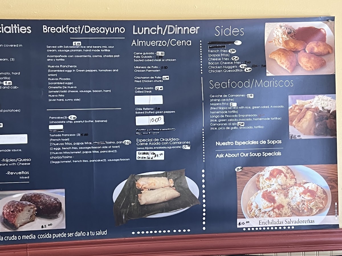 Pupuseria Orquidea menu board