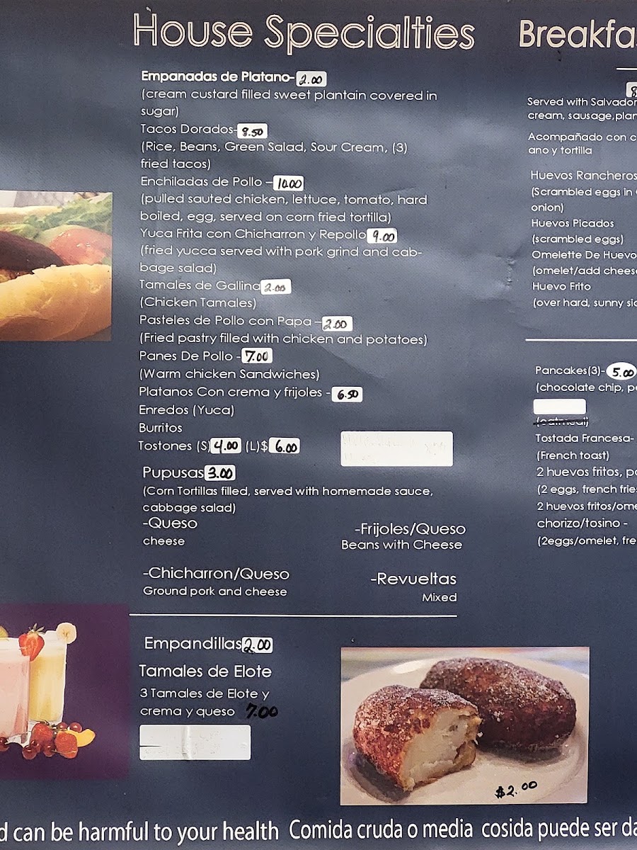 Pupuseria Orquidea menu board