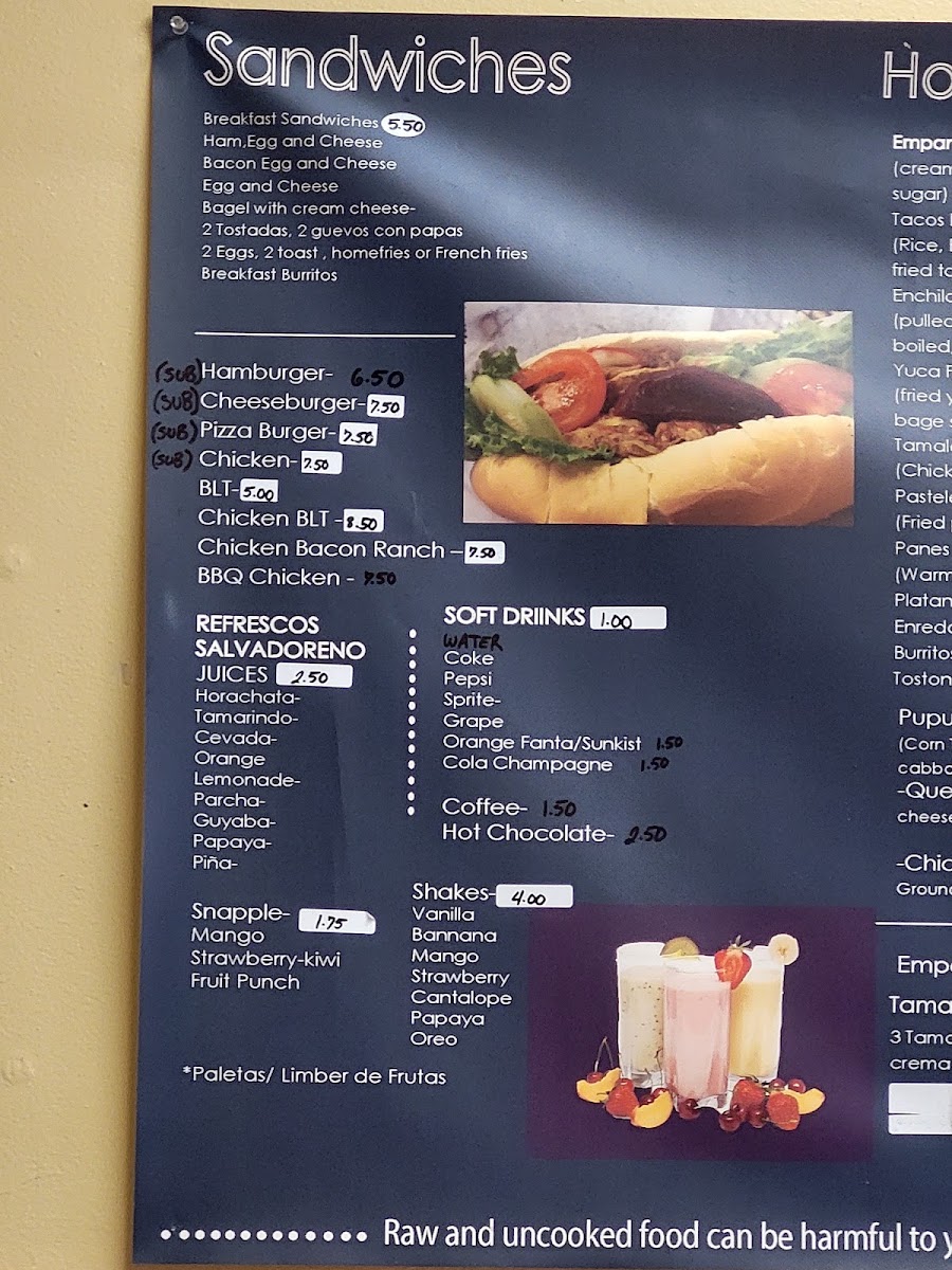Pupuseria Orquidea menu board