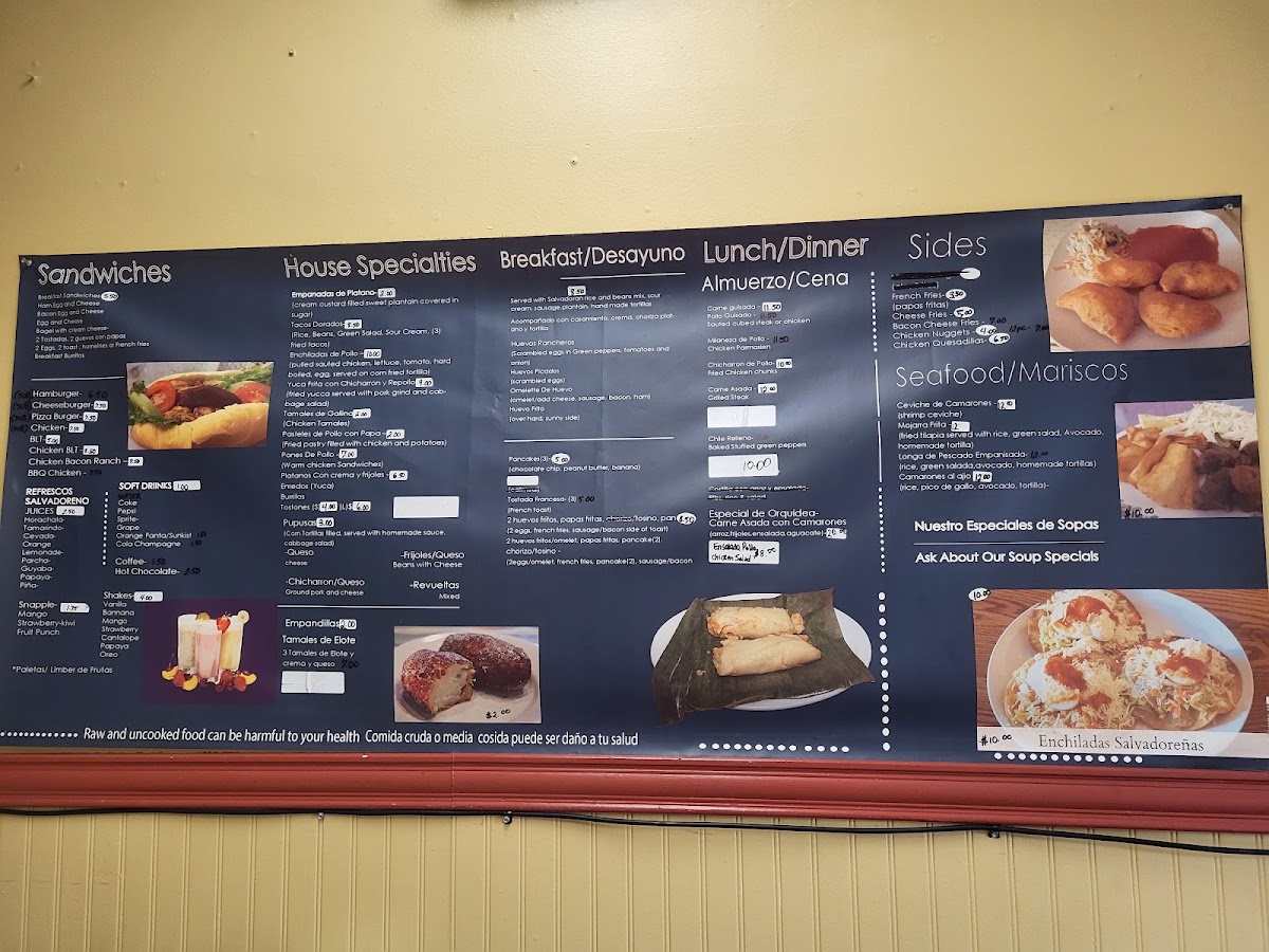 Pupuseria Orquidea menu board