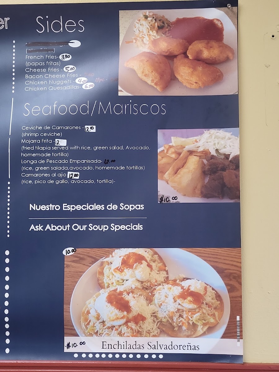 Pupuseria Orquidea menu board