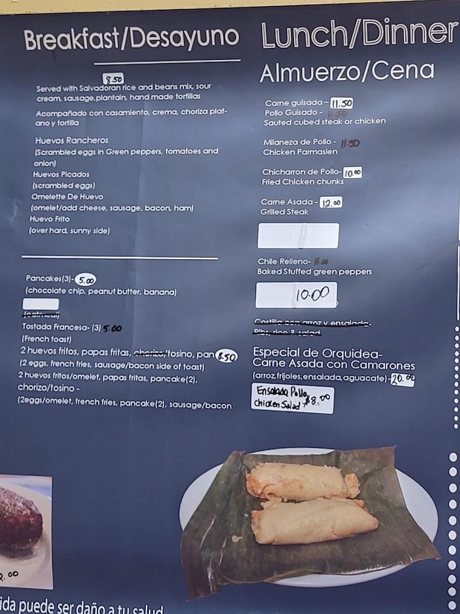 Pupuseria Orquidea menu board