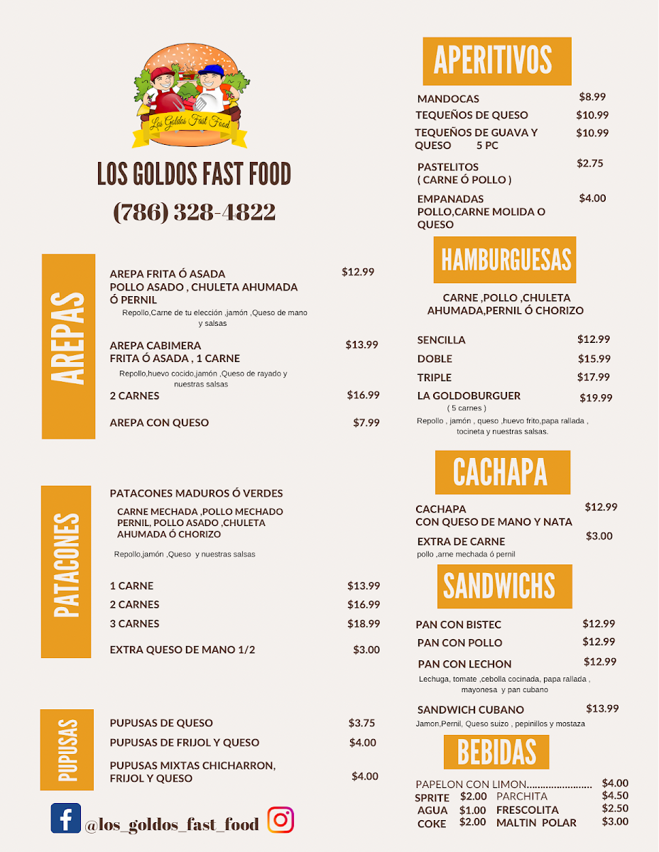 Los goldos fast food menu board