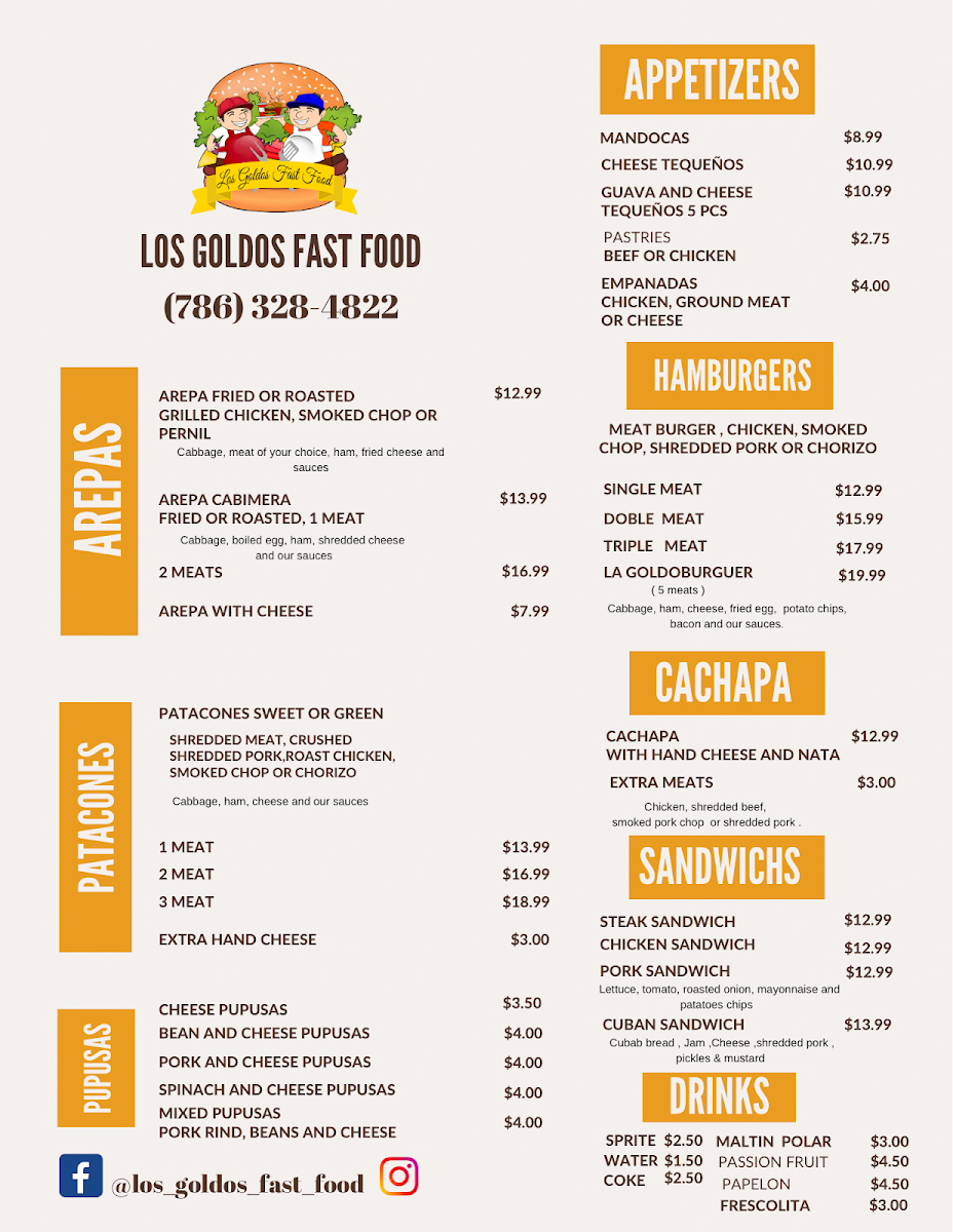 Los goldos fast food menu board