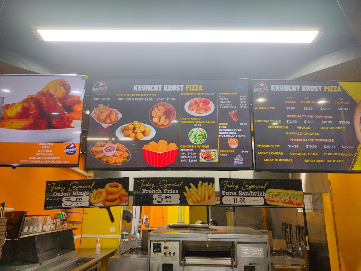 Krunchy Krust Pizza & Wings (Zabiha Halal, HMS CERT.) menu board