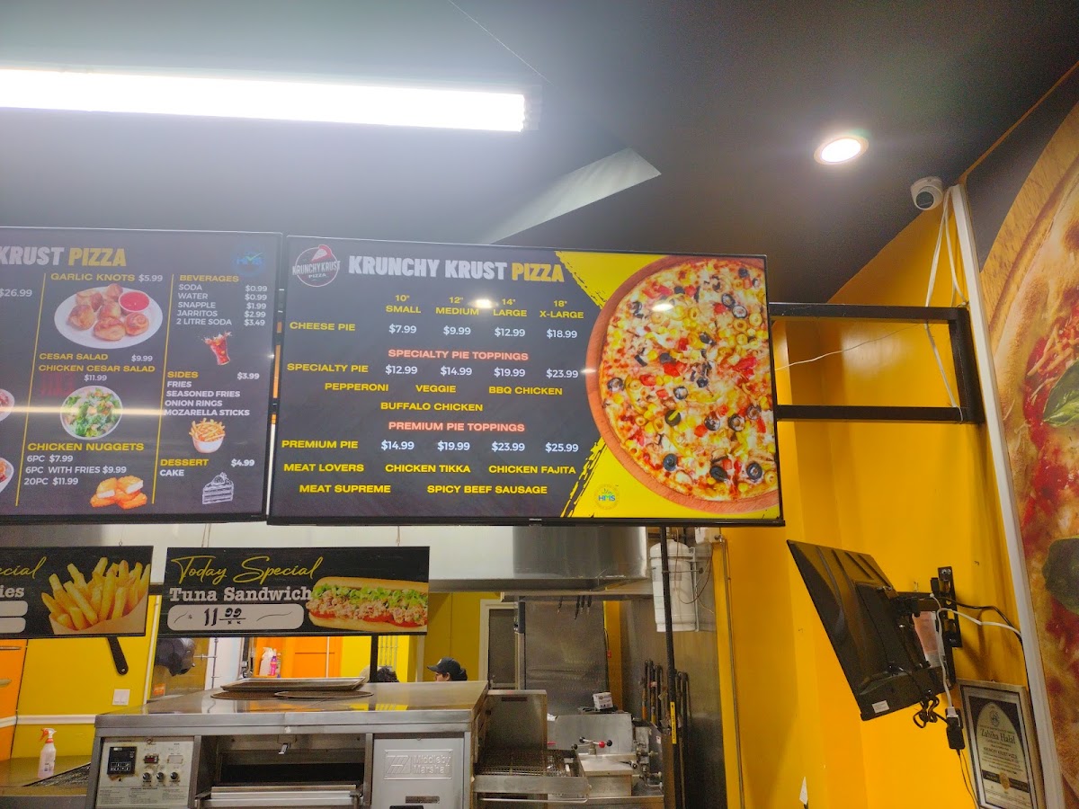 Krunchy Krust Pizza & Wings (Zabiha Halal, HMS CERT.) menu board