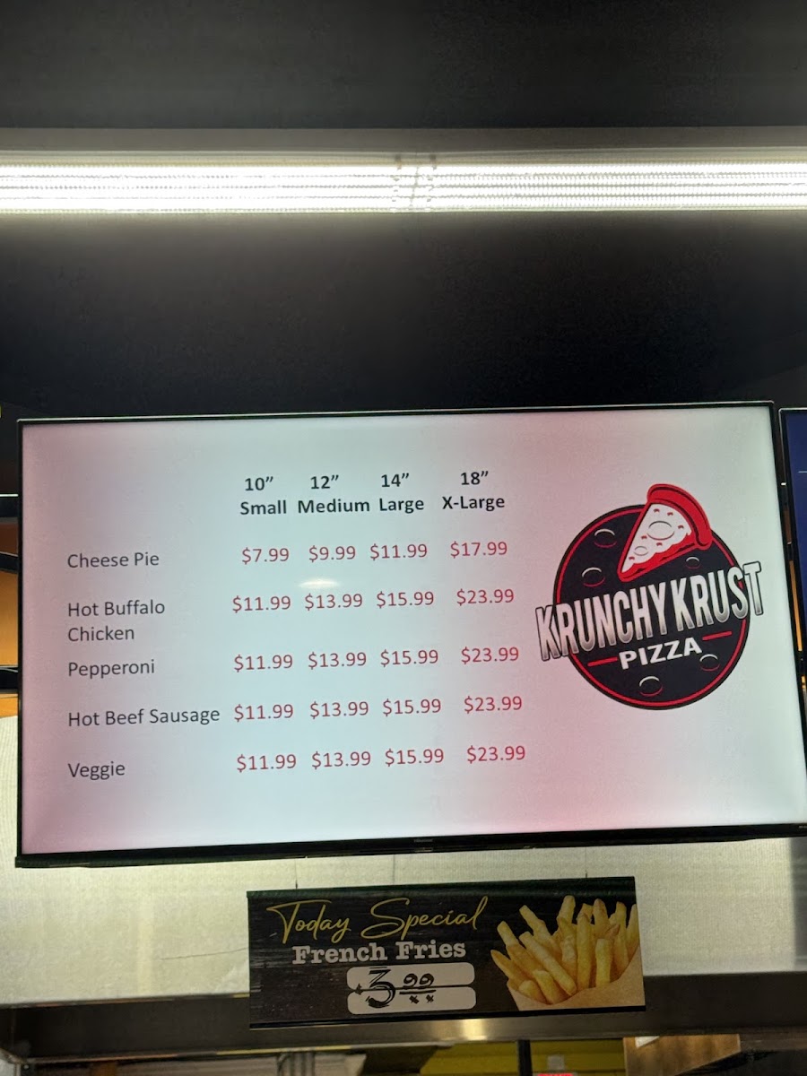 Krunchy Krust Pizza & Wings (Zabiha Halal, HMS CERT.) menu board