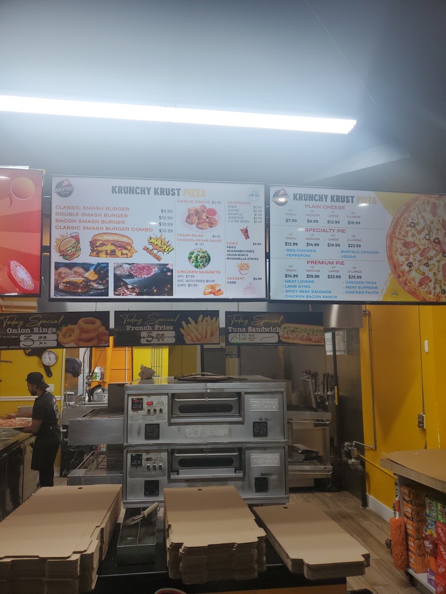 Krunchy Krust Pizza & Wings (Zabiha Halal, HMS CERT.) menu board