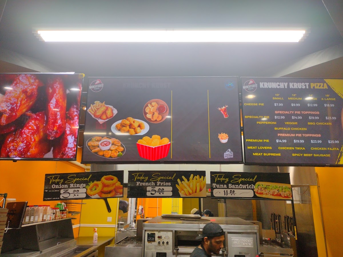 Krunchy Krust Pizza & Wings (Zabiha Halal, HMS CERT.) menu board