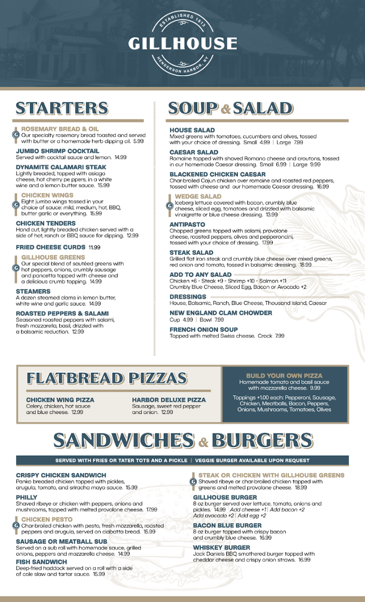 GillHouse Restaurant & Bar menu board