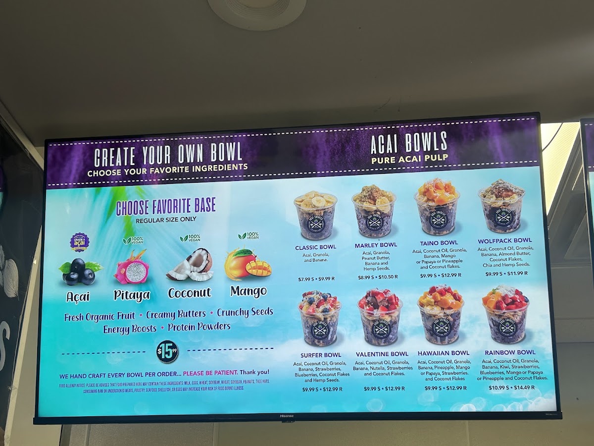 Acai Express menu board