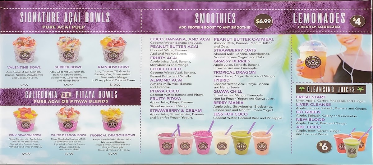 Acai Express menu board