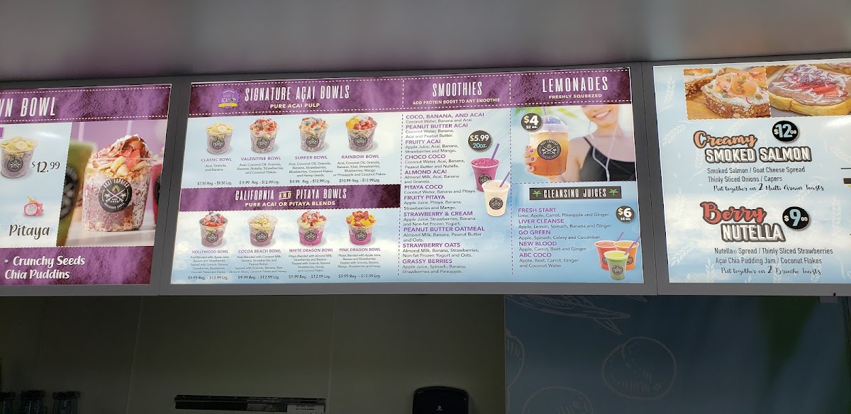 Acai Express menu board