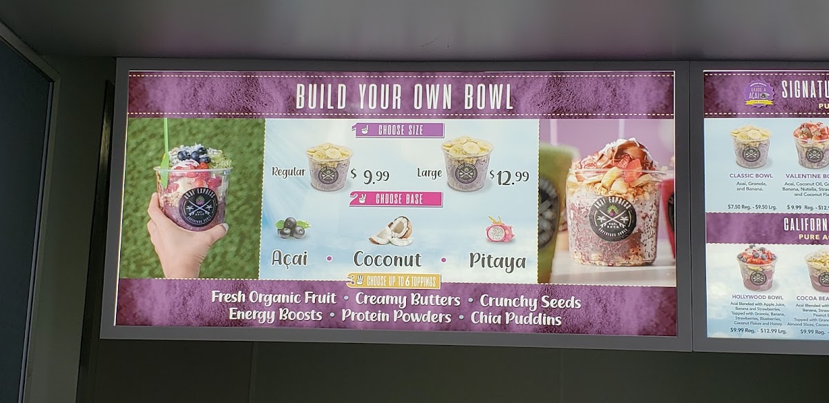 Acai Express menu board