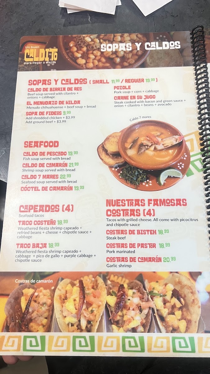Hijos del Maiz menu board