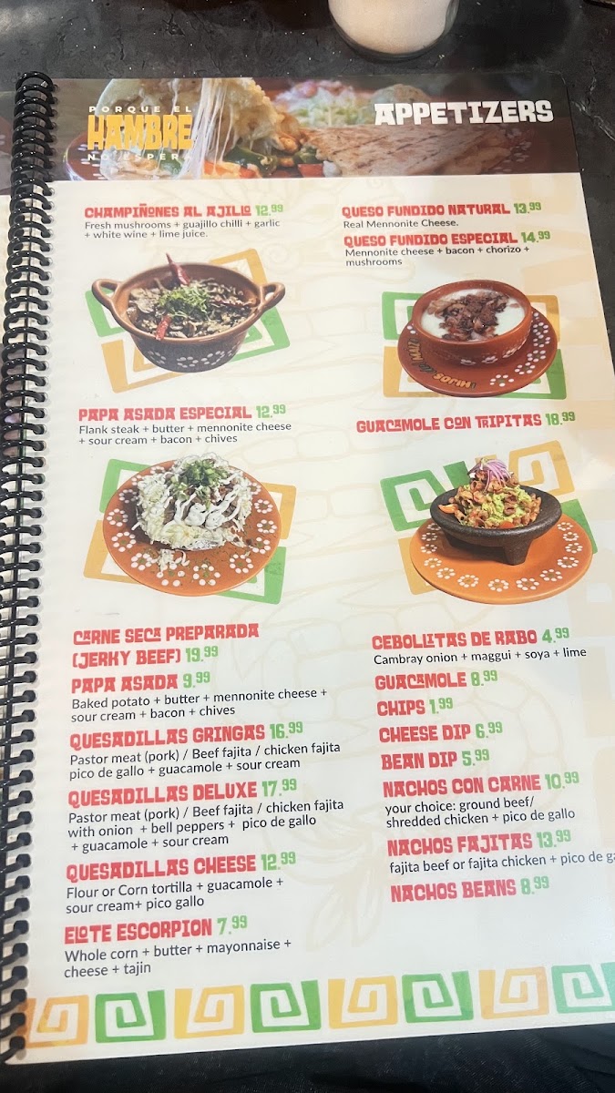 Hijos del Maiz menu board