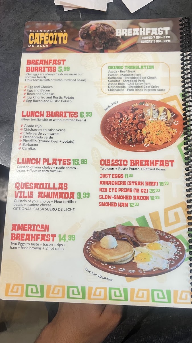 Hijos del Maiz menu board