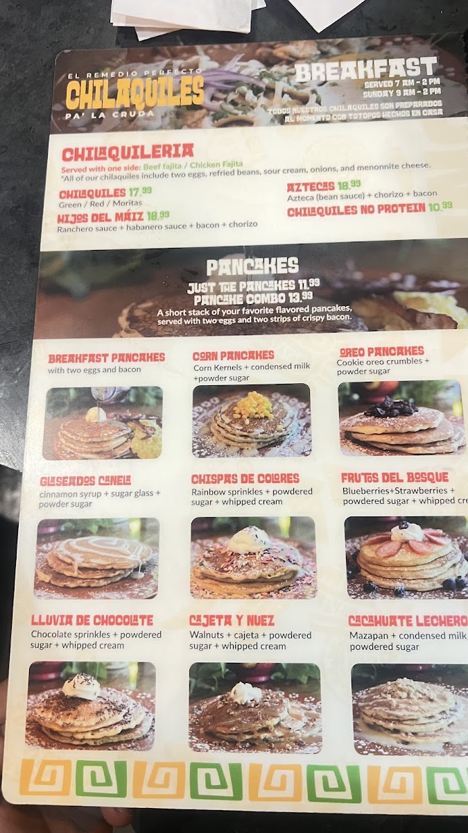 Hijos del Maiz menu board