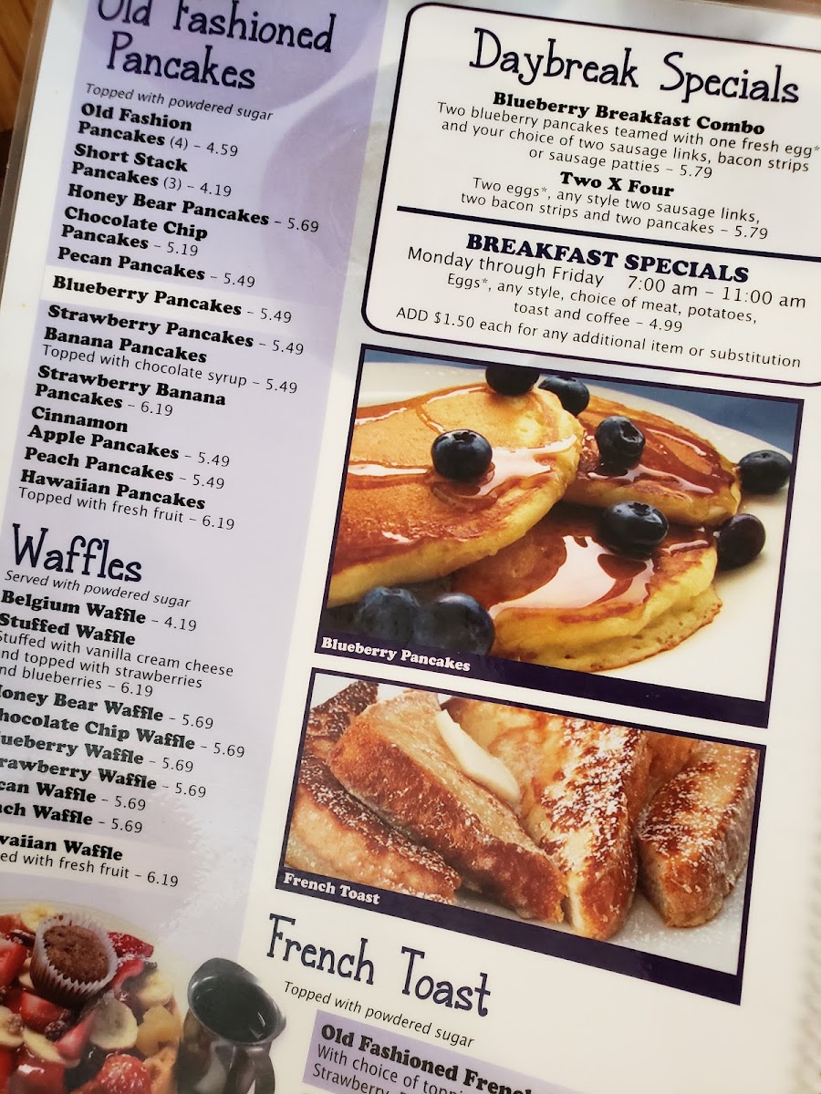 Blueberry Pancake House menu board