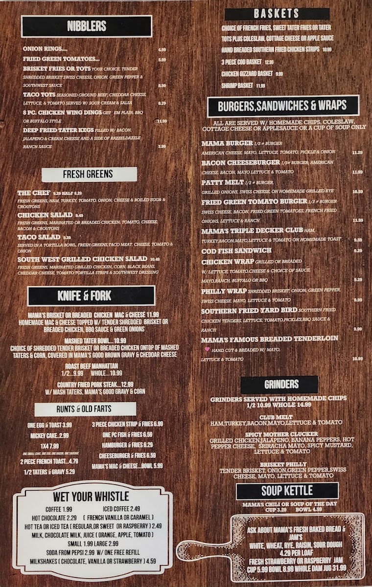 Mama's Place menu board