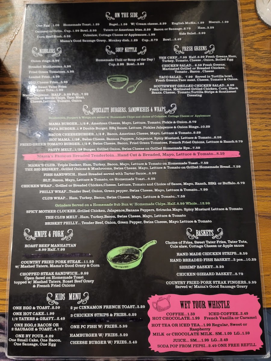 Mama's Place menu board