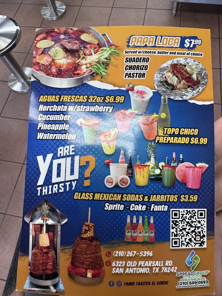 Mini Takitos El Gordo menu board