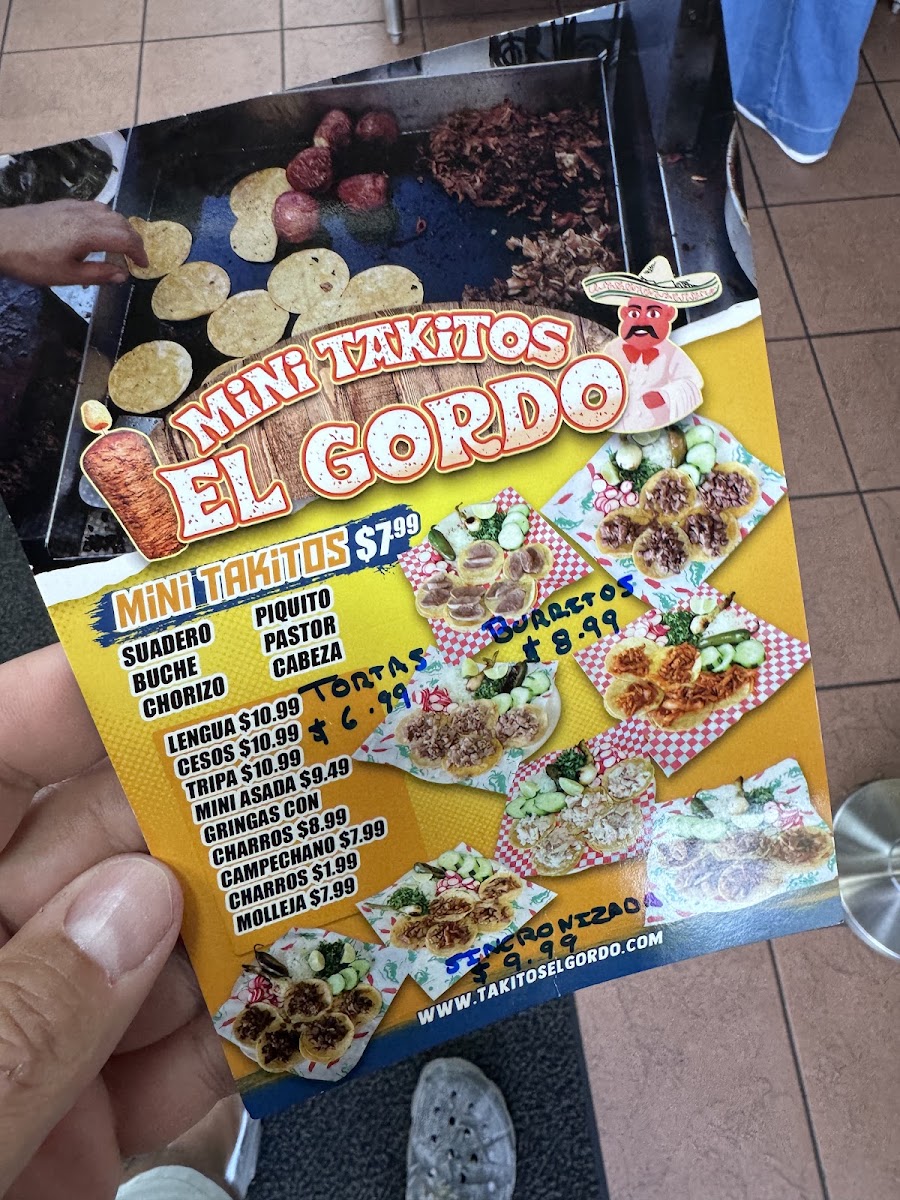 Mini Takitos El Gordo menu board