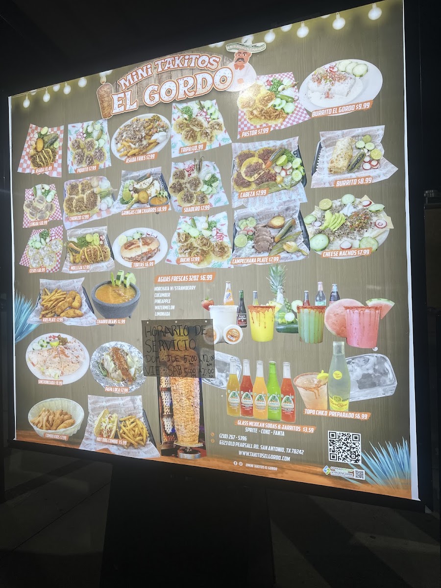 Mini Takitos El Gordo menu board