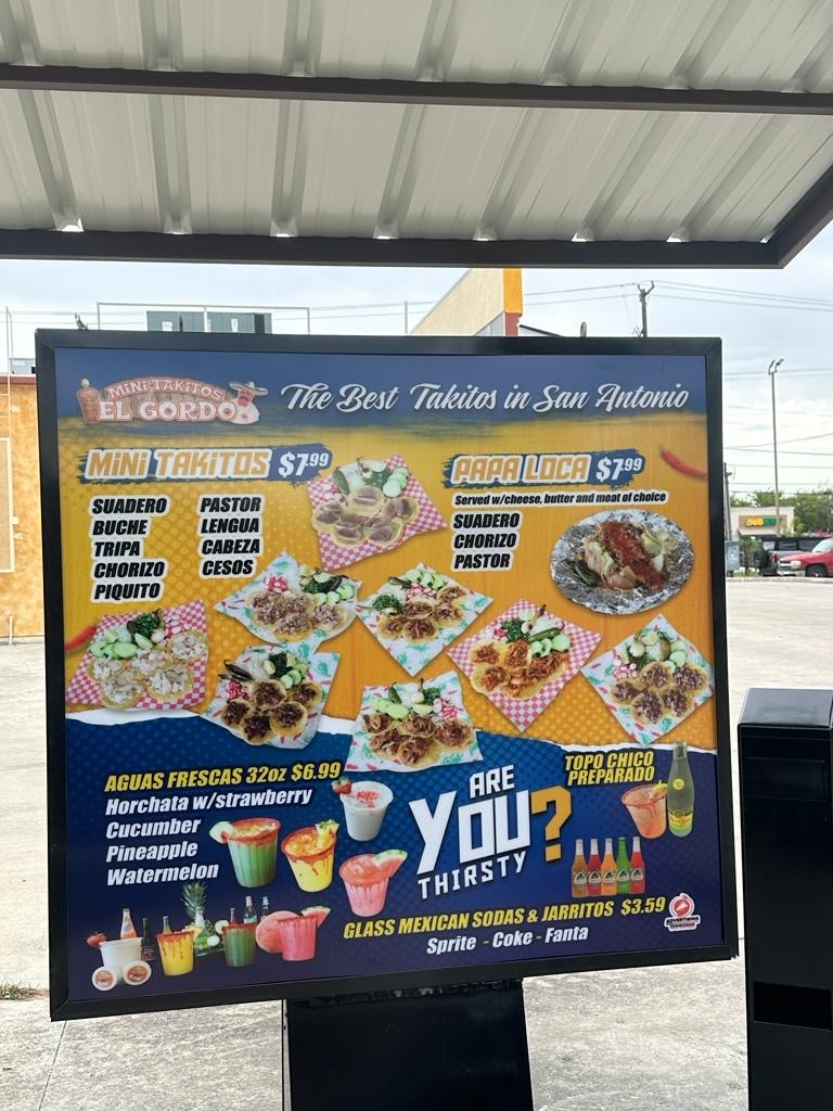Mini Takitos El Gordo menu board