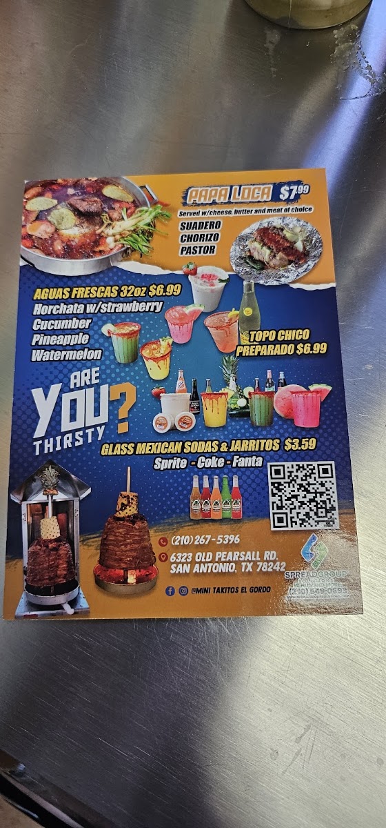 Mini Takitos El Gordo menu board