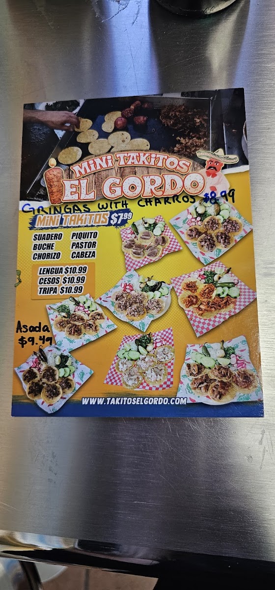 Mini Takitos El Gordo menu board
