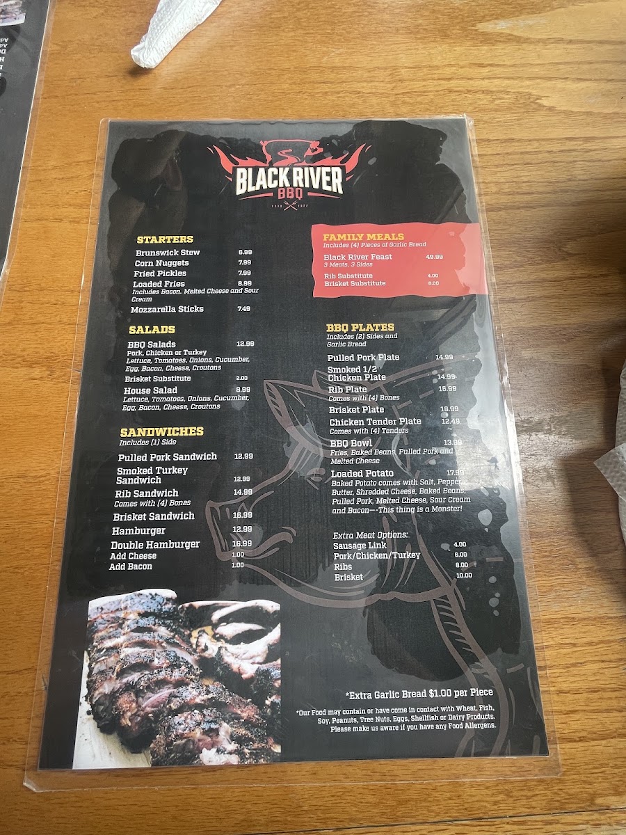 Black River BBQ menu board