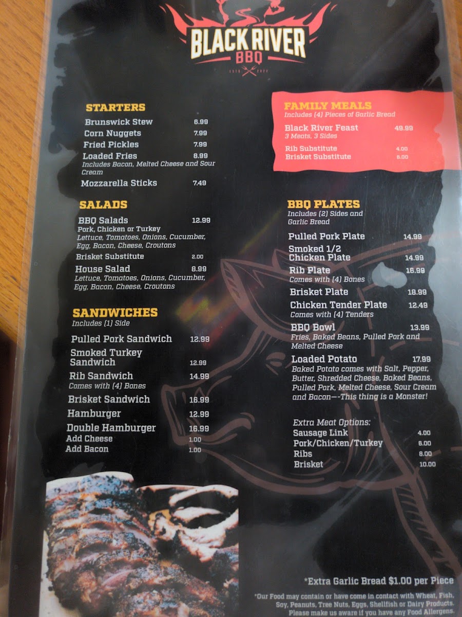 Black River BBQ menu board