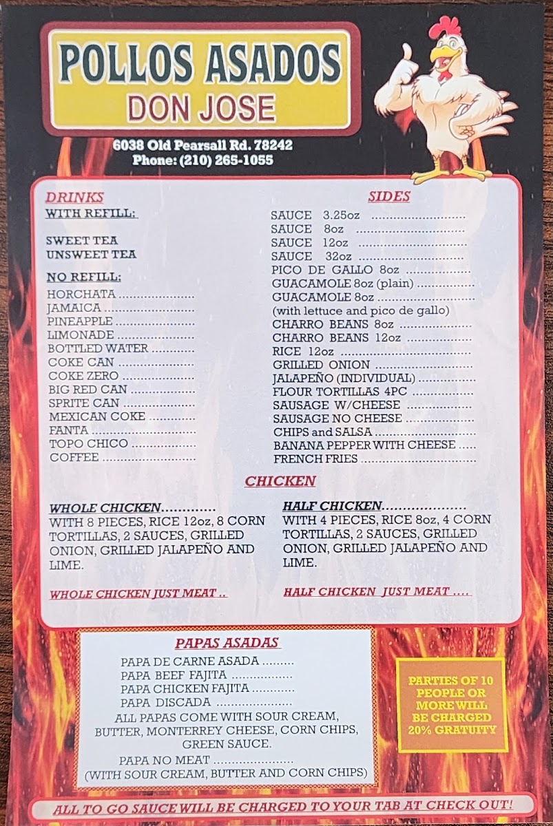 Pollos Asados Don José menu board