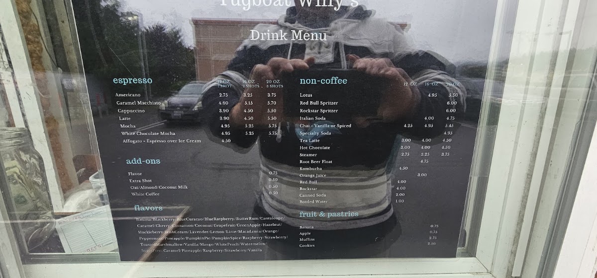 Tugboat Willy's menu board