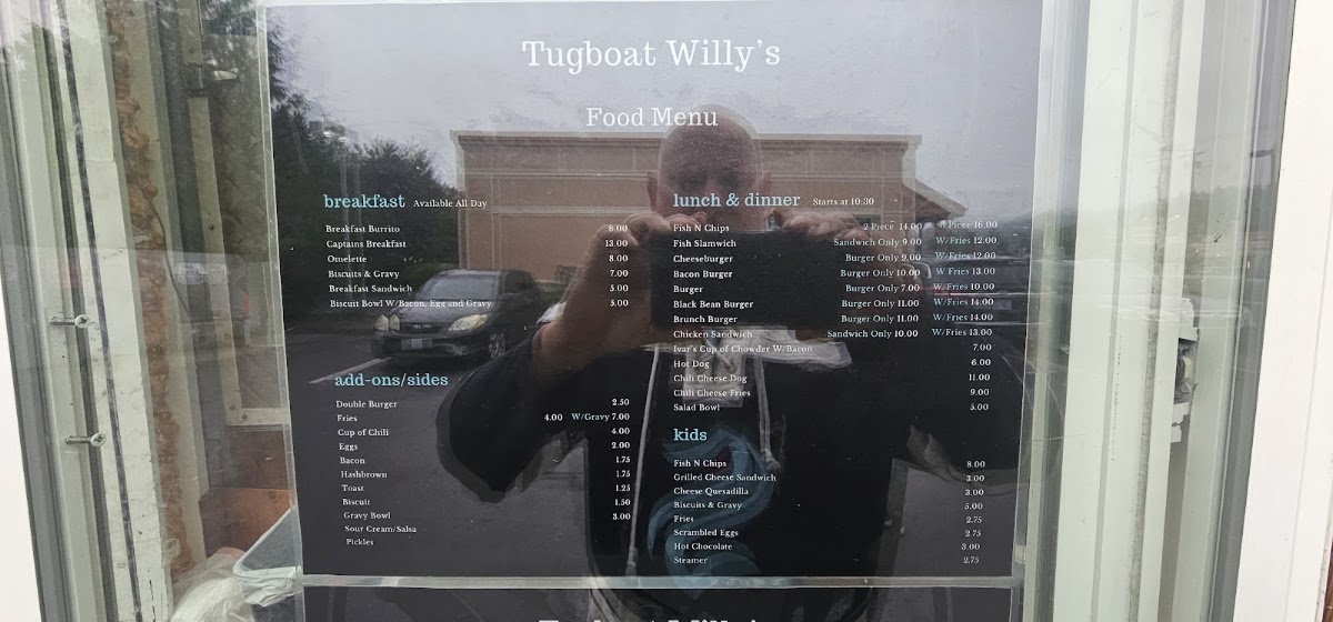 Tugboat Willy's menu board