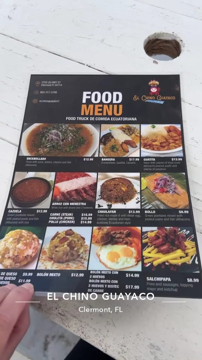 El Chino Guayaco menu board