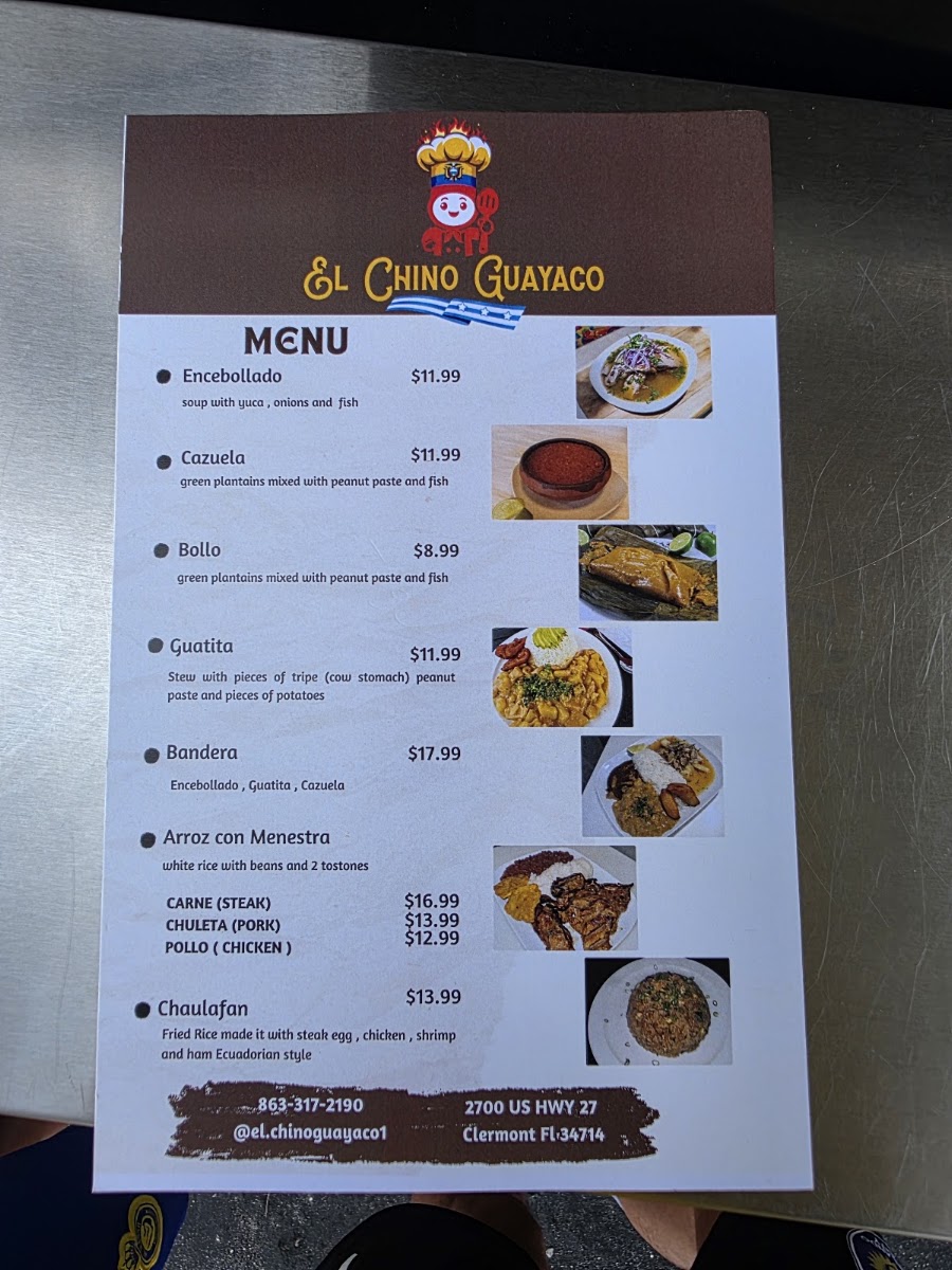 El Chino Guayaco menu board