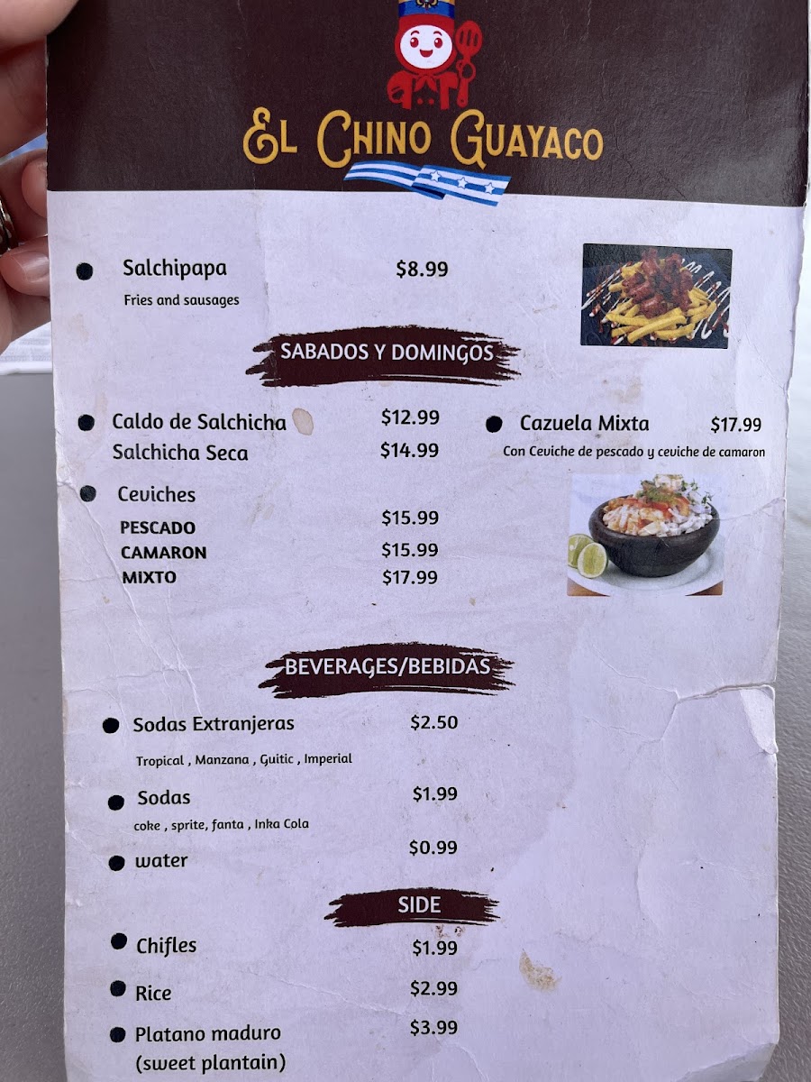 El Chino Guayaco menu board