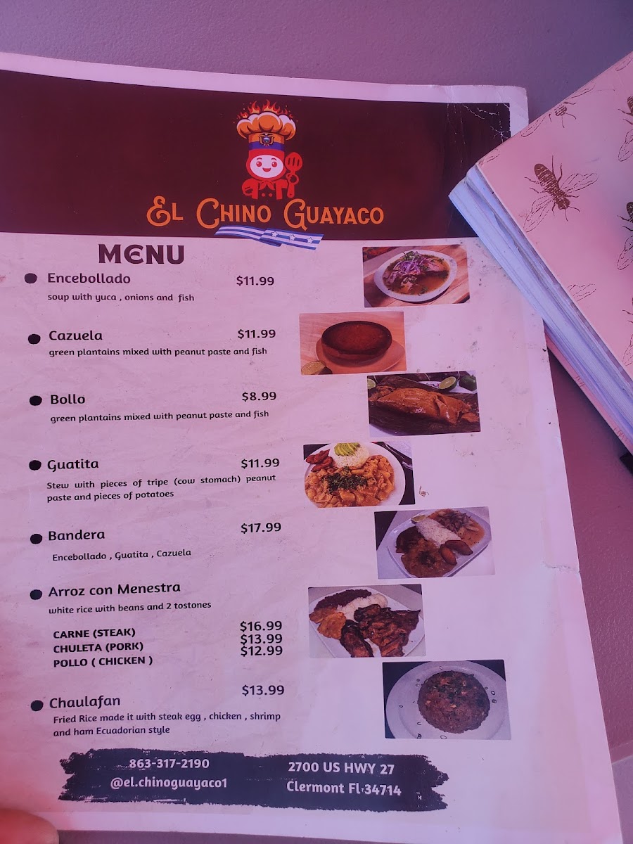 El Chino Guayaco menu board