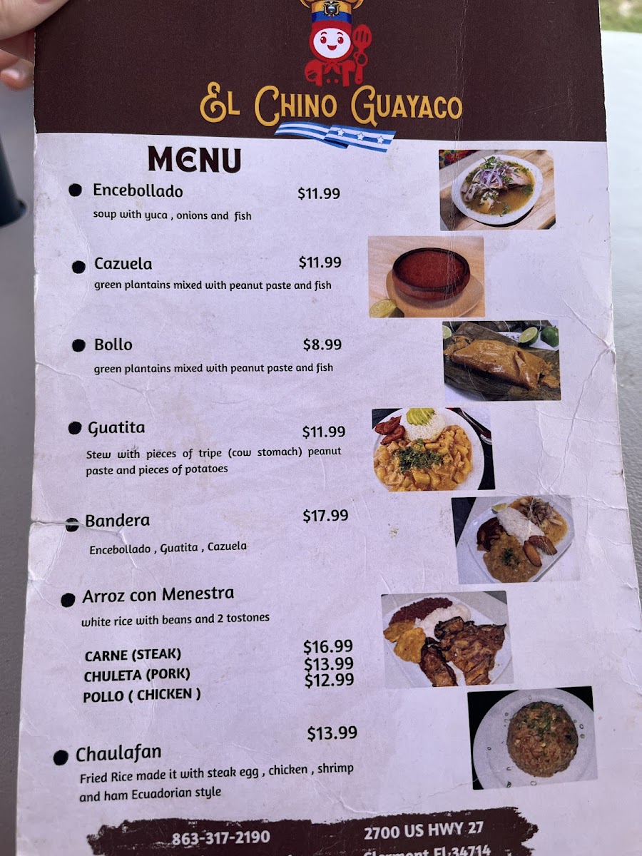 El Chino Guayaco menu board