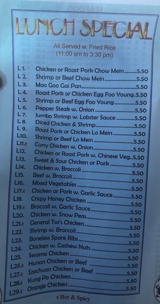Asian Kitchen menu board